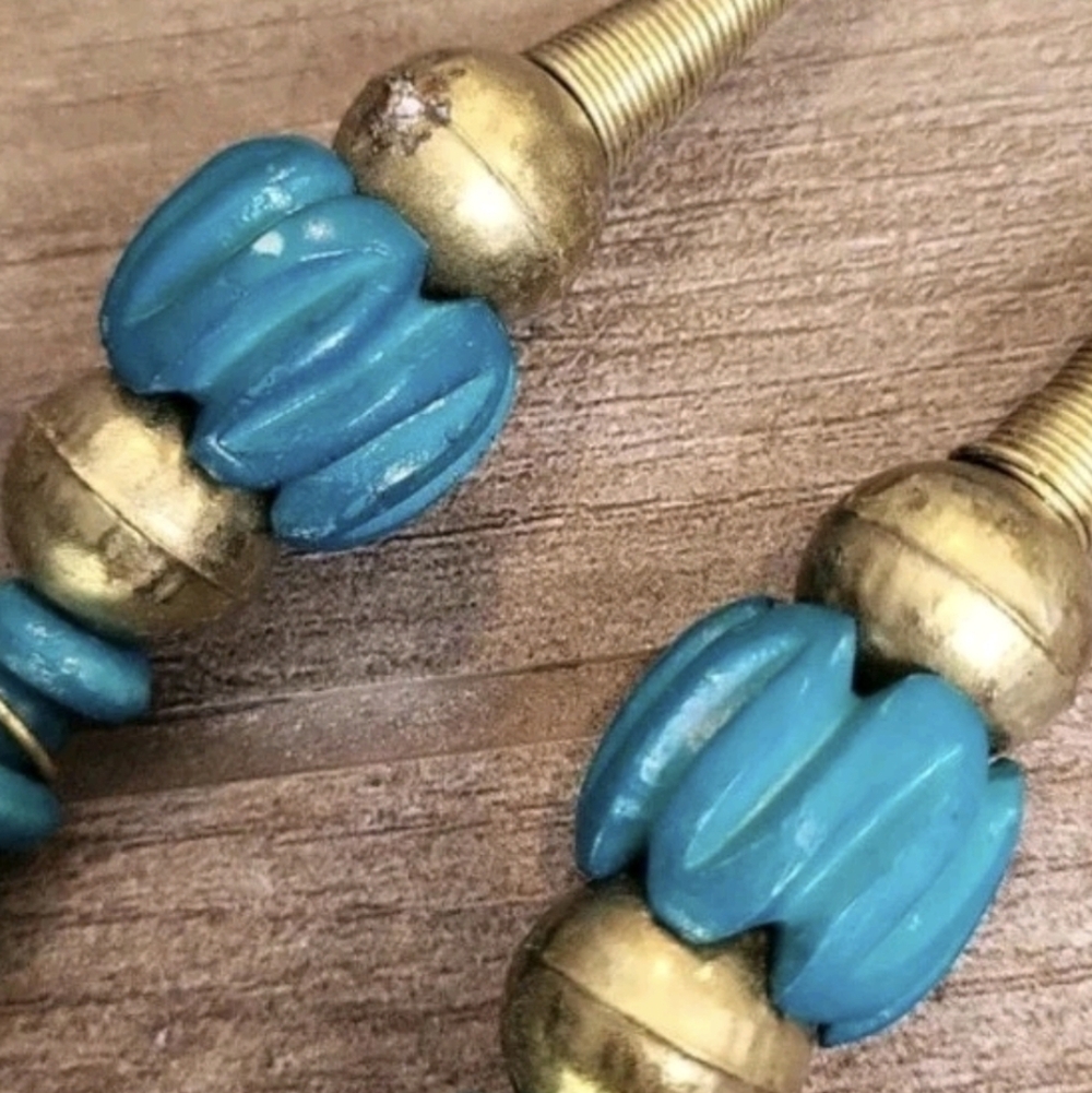 Vintage Turquoise Stone Beaded Cleopatra Statement Necklace & Earrings Set - Picture 9 of 12